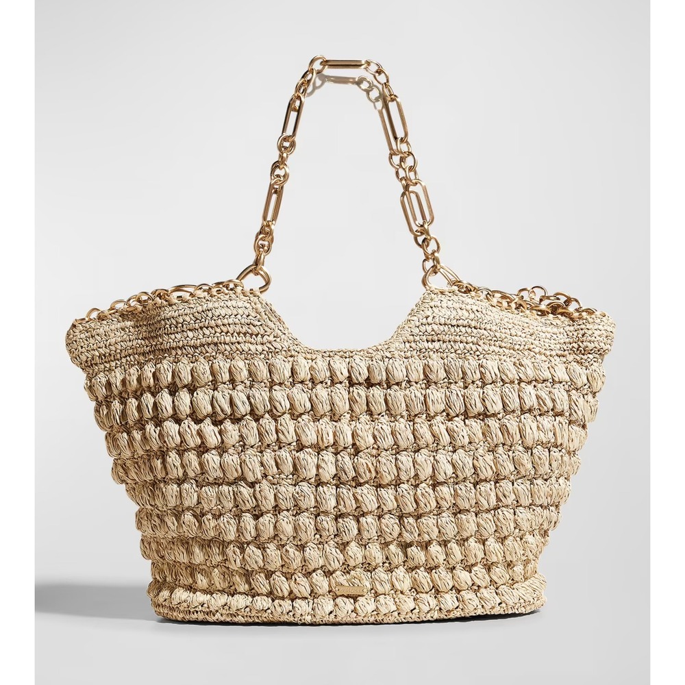 NWT Cult Gaia Naima Straw Chain Tote Bag In Off White Raffia